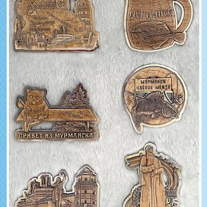 Серия деревянных контурных магнитов с коллажами «Мурманская коллекция»
