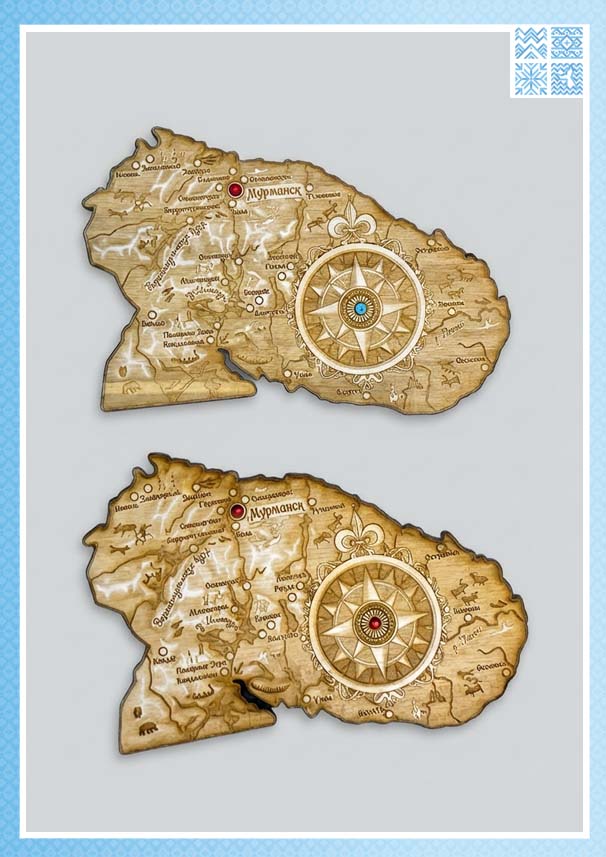Фигурный деревянный магнит «Карта Кольского полуострова»