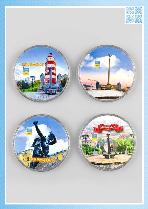 Серия круглых акриловых магнитов «Мурманск» (диаметр 66 мм)