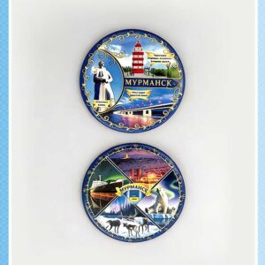 Серия закатных магнитов «Коллаж-Мурманск» диаметром 78 мм