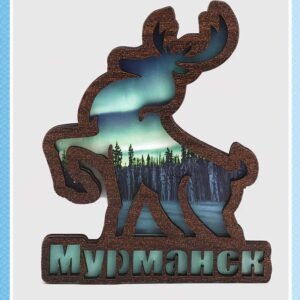 Деревянный двухслойный магнит «Олень» венге